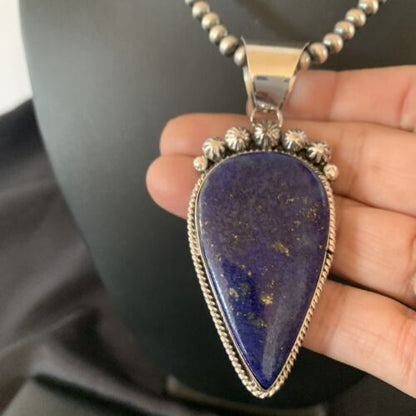 Native American Navajo Blue Lapis Pendant Necklace | Sterling Silver | Authentic Handmade | 11674