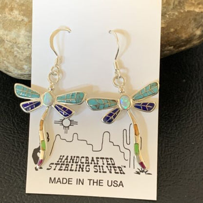 Navajo Dragonfly Turquoise Spiny Opal Inlay Earrings | Sterling Silver | 1" | 12017