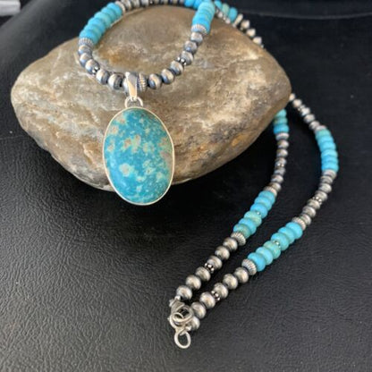 Navajo Blue Turquoise Pendant Necklace | Sterling Silver | Authentic Native American Handmade | 13868