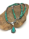 Navajo Green Turquoise Pendant Necklace | Sterling Silver | Authentic Native American Handmade | 2645