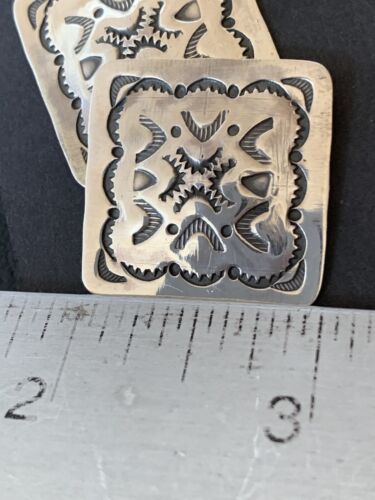 Native American Women's Post Earrings | 1" Navajo Sterling Silver Stamped | Handmade | 1655