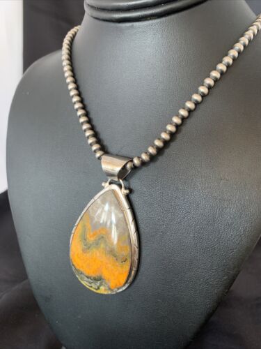 Navajo Pearls Sterling Silver Bumblebee Jasper Necklace Pendant | 21" | 10545