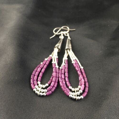 Handmade Liquid Silver Heishi Beads Purple Sugilite Earrings | Sterling Silver | 2" | 1993