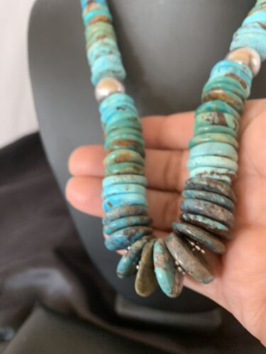 Navajo Blue Green Turquoise Necklace | Sterling Silver | Authentic Native American | 20" | Graduated | 11885