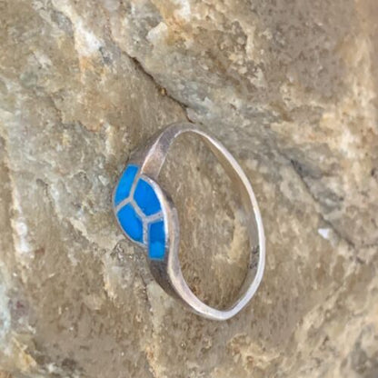 Southwestern Old Pawn Navajo Blue Turquoise Ring | Sterling Silver | Sz 7 | 10844