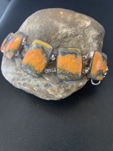 Navajo Bumblebee Jasper Link Bracelet | Sterling Silver | 5 Stone | 7.5" | Authentic Native American Handmade | 11655