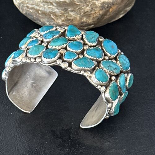 Sterling Silver Kingman Turquoise Cuff Bracelet | Handmade | Authentic Native American | 14565