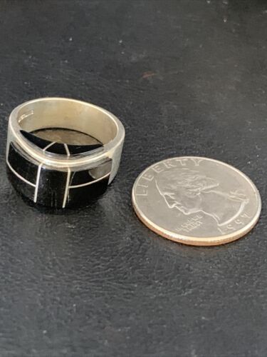 Navajo Black Onyx Inlay Band Ring | Sz 9 | Authentic Native American Handmade | 14165