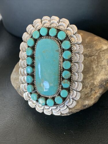 Navajo Blue Turquoise Cluster Ring | Authentic Native American Sterling Silver | Multi-Stone | Sz 9.5 | 12229