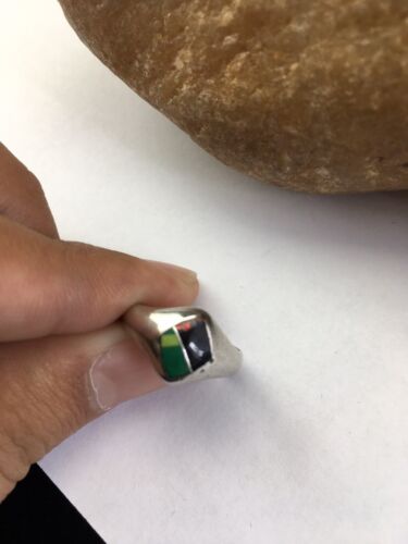 Navajo Black Opal & Turquoise Inlay Ring | Sterling Silver | Sz 6 | Authentic Native American Handmade | 1713