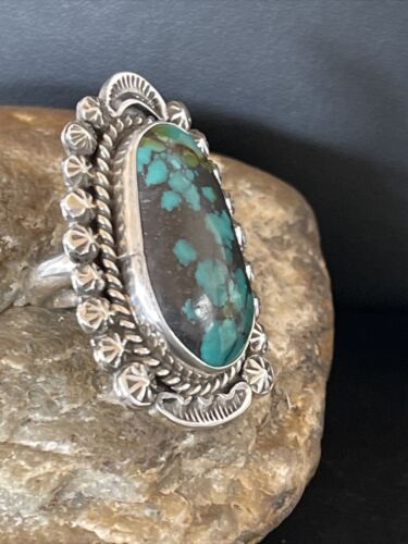 Navajo Blue Spiderweb Turquoise Ring | Sterling Silver | Sz 6.5 | Authentic Native American Handmade | 10511