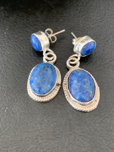 Navajo Denim Lapis Dangle Earrings | Sterling Silver | 1.1" | Authentic Native American Handmade | 1706
