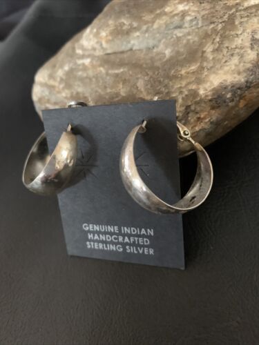 Native American Old Pawn Women's Hoop Stud Earrings | Sterling Silver | 1" | 13009