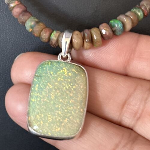 Southwestern Women's Green Opal Pendant Necklace | Sterling Silver | 17" | 14424