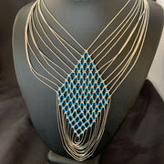 Turquoise Liquid Silver Heishi Necklace | 10 Strand Sterling Silver Tube | 19" | 12629
