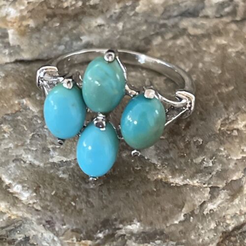 Native Cluster Navajo Sterling Silver Blue Turquoise Ring Sz 6.5 11448