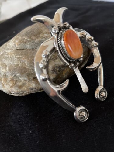 Navajo Orange Spiny Oyster Naja Pendant | Sterling Silver | Authentic Native American Handmade | 1062