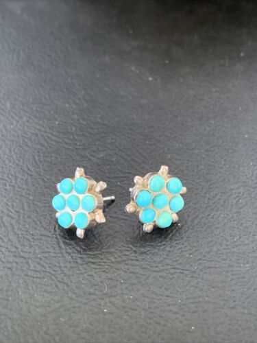 Zuni Petit Point TurquoiseCluster Earrings | Authentic Native American Handmade | Sterling Silver | 1608
