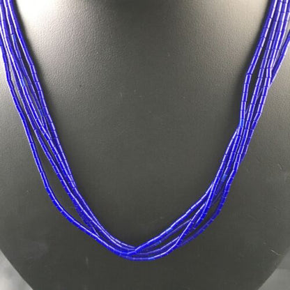 Southwestern Blue Lapis Heishi 5-Strand Necklace | Sterling Silver | 17" | 10260