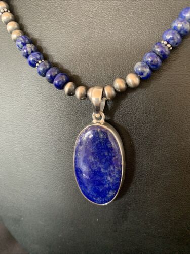 Native American Navajo Blue Lapis Pendant Necklace | Sterling Silver | 11915