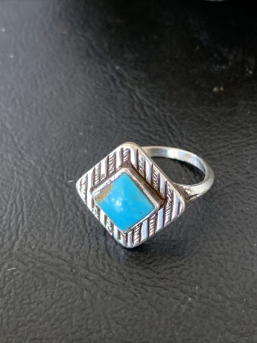 Navajo Blue Turquoise Ring | Sterling Silver | Sz 6.5 | Authentic Native American Handmade | 10776