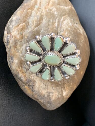 Navajo Green Turquoise Cluster Ring | Authentic Native American Sterling Silver | Multi-Stone | Sz 7.5 | 12190