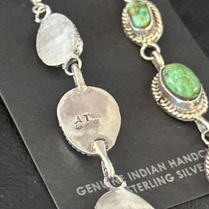 Navajo Green Sonoran Gold Turquoise Dangle Earrings | Sterling Silver | Authentic Native American Handmade | 14408