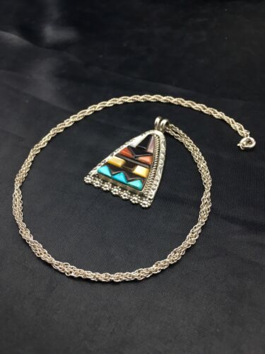 Navajo Multi-Color Turquoise Pendant Necklace | Sterling Silver | Authentic Native American Handmade | 20" | 4093