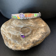 Old Pawn Navajo Opal Amethyst Bracelet | Sterling Silver | 7" | Sz 7 | Authentic Native American Handmade | 13121