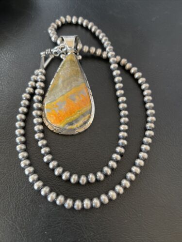 Navajo Pearls Sterling Silver Bumblebee Jasper Pendant Necklace | 18" | Handmade Jewelry | 10553