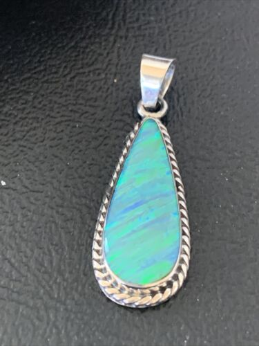 Native American Women's Navajo Green Faux Opal Pendant | Sterling Silver | 1.50" | 1392