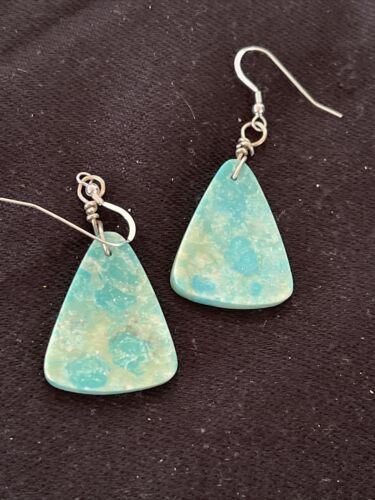 Southwestern Navajo Slab Turquoise Dangle Earrings | Sterling Silver | Authentic Native American Handmade | 1325