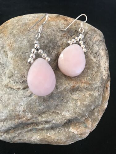 Navajo Pink Opal Bead Dangle Drop Earrings | Sterling Silver | Authentic Native American Handmade | 00304
