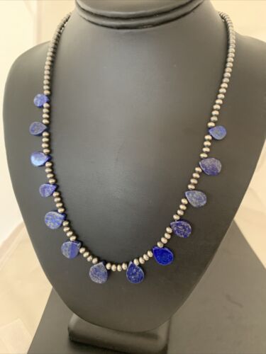 Navajo Lapis Lazuli Teardrop Necklace | Sterling Silver | 20" | Authentic Native American Handmade | 02045
