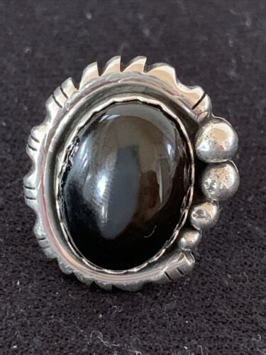 Native American Men's Navajo Black Onyx Ring | Sterling Silver | Sz 8 | 1081