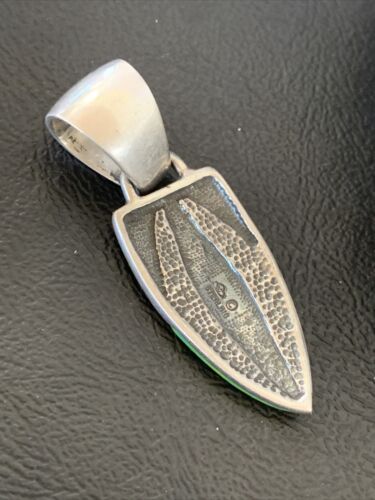 Navajo Pink Coral & Green Gaspeite Inlay Pendant | Sterling Silver | Authentic Native American Handmade | 12483