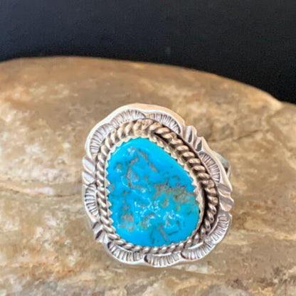 Navajo Blue Kingman Turquoise Ring | Sterling Silver | Sz 9 | Authentic Native American Handmade | 12214