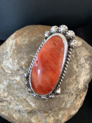 Navajo Red Spiny Oyster Ring | Sterling Silver | Sz 6.5 | Authentic Native American Handmade | 1005