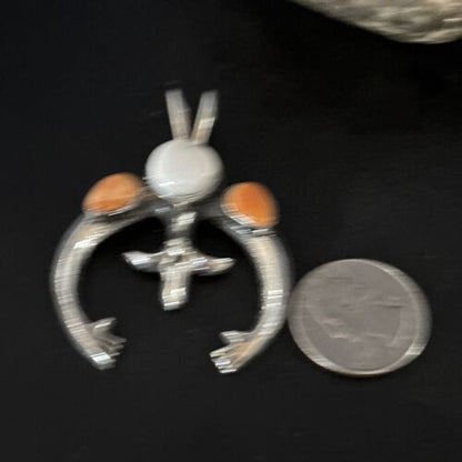Navajo White Buffalo Turquoise Spiny Naja Pendant | Sterling Silver | Authentic Native American Handmade | 14671