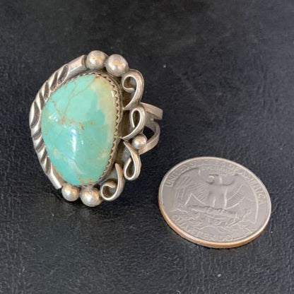 Men's Navajo Green Royston Turquoise Ring | Sterling Silver | Sz 12.5 | Authentic Native American Handmade | 13858
