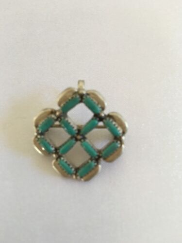 Zuni Turquoise Pin Pendant | Sterling Silver | Native American Indian Signed | 8026