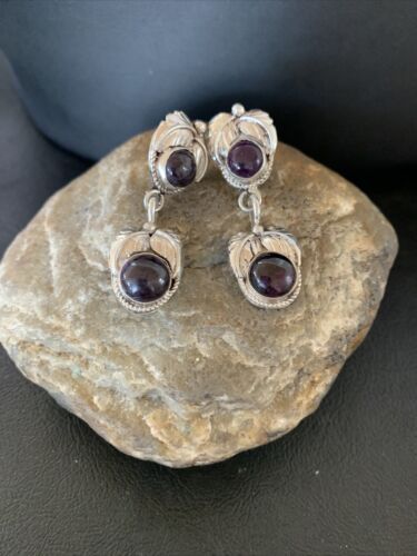 Navajo Purple Sugilite Post Dangle Earrings | Sterling Silver | Authentic Native American Handmade | 1596