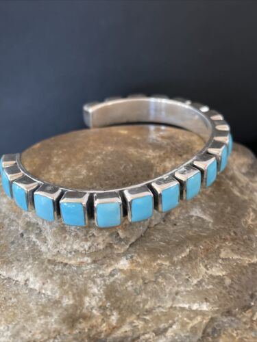 Sleeping Beauty Blue Turquoise Cuff Bracelet |  Sterling Silver | Authentic Native American Handmade | 1558
