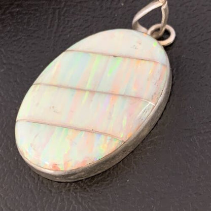 Navajo White Fire Opal Inlay Pendant | Sterling Silver | Authentic Native American Handmade | 13144