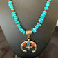 Navajo Sterling Silver Turquoise Coral Pendant Necklace | Authentic Native American Handmade | 11697
