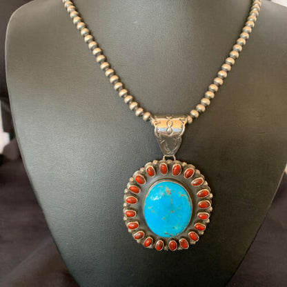 Navajo Indian Multi-Stone Cluster Pendant Necklace | Sterling Silver | Authentic Native American Handmade | 10627