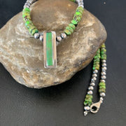 Navajo Green Gaspeite Turquoise Inlay Pendant | Sterling Silver | Authentic Native American Handmade | 13265