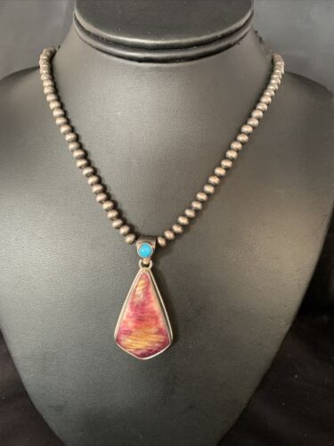 Navajo Purple Spiny Oyster Turquoise Pendant Necklace | Sterling Silver | Multi-Stone | 13789