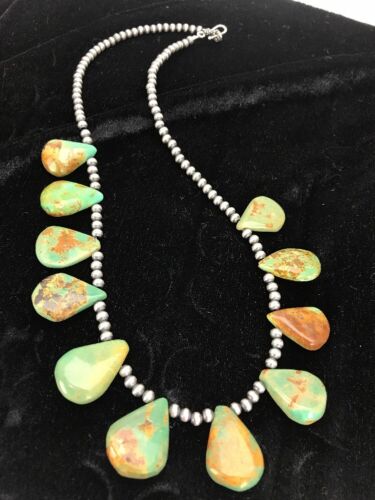Navajo Pearls Royston Turquoise Necklace | Sterling Silver | Teardrop | Native American | S427 - Masha USA