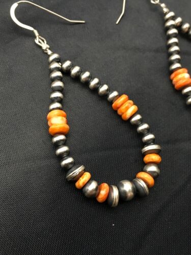 Native American Spiny Oyster Bead Earrings | Navajo Sterling Silver | 2" | 4341
